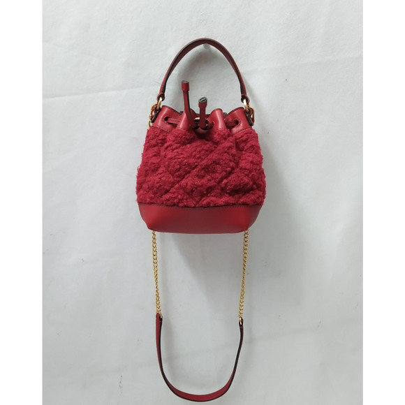 Tory Burch Willa Boucle Red Tweed Mini Drawstring Bucket Crossbody Bag - Picture 4 of 16